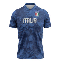 Custom Italy Football Zipper Polo Shirt Gli Azzurri Renaissance Art Blue Version