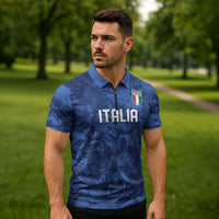 Custom Italy Football Zipper Polo Shirt Gli Azzurri Renaissance Art Blue Version