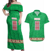 Personalized Italy Umbria Couples Matching Off Shoulder Maxi Dress and Hawaiian Shirt Flag Style LT19