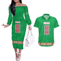 Personalized Italy Umbria Couples Matching Off The Shoulder Long Sleeve Dress and Hawaiian Shirt Flag Style LT19