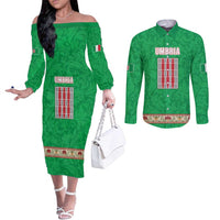 Personalized Italy Umbria Couples Matching Off The Shoulder Long Sleeve Dress and Long Sleeve Button Shirt Flag Style LT19