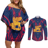 Italy Veneto Couples Matching Off Shoulder Short Dress and Long Sleeve Button Shirt Emblem With Flag Style LT19