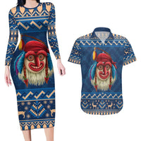 Personalized Romania Christmas Couples Matching Long Sleeve Bodycon Dress and Hawaiian Shirt Romanian Traditional Masks - Wonder Print Shop
