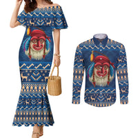 Personalized Romania Christmas Couples Matching Mermaid Dress and Long Sleeve Button Shirt Romanian Traditional Masks - Wonder Print Shop