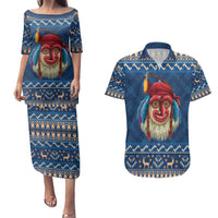 Personalized Romania Christmas Couples Matching Puletasi and Hawaiian Shirt Romanian Traditional Masks - Wonder Print Shop