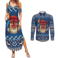Personalized Romania Christmas Couples Matching Summer Maxi Dress and Long Sleeve Button Shirt Romanian Traditional Masks - Wonder Print Shop
