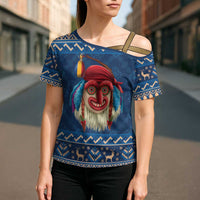 Personalized Romania Christmas Cross Shoulder Shirt Romanian Traditional Masks - Wonder Print Shop