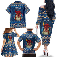 Personalized Romania Christmas Family Matching Off The Shoulder Long Sleeve Dress and Hawaiian Shirt Romanian Traditional Masks - Wonder Print Shop