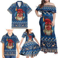 Personalized Romania Christmas Family Matching Off Shoulder Maxi Dress and Hawaiian Shirt Romanian Traditional Masks - Wonder Print Shop