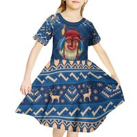 Personalized Romania Christmas Kid Short Sleeve Dress Romanian Traditional Masks - Wonder Print Shop