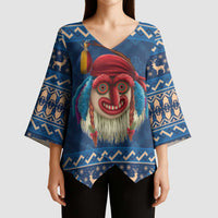 Personalized Romania Christmas Kimono Sleeve Blouse Romanian Traditional Masks - Wonder Print Shop