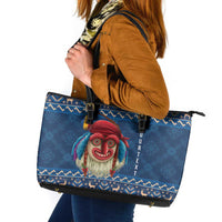 Personalized Romania Christmas Leather Tote Bag Romanian Traditional Masks - Wonder Print Shop