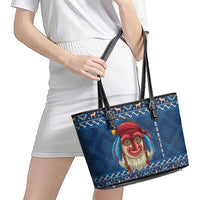Personalized Romania Christmas Leather Tote Bag Romanian Traditional Masks - Wonder Print Shop