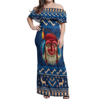 Personalized Romania Christmas Off Shoulder Maxi Dress Romanian Traditional Masks - Wonder Print Shop