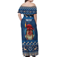 Personalized Romania Christmas Off Shoulder Maxi Dress Romanian Traditional Masks - Wonder Print Shop