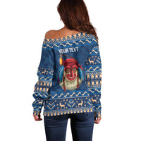 Personalized Romania Christmas Off Shoulder Sweater Romanian Traditional Masks - Wonder Print Shop
