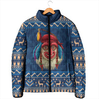Personalized Romania Christmas Padded Jacket Romanian Traditional Masks - Wonder Print Shop