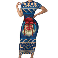 Personalized Romania Christmas Short Sleeve Bodycon Dress Romanian Traditional Masks - Wonder Print Shop