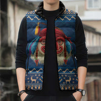 Personalized Romania Christmas Sleeveless Puffer Jacket Romanian Traditional Masks - Wonder Print Shop
