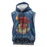 Personalized Romania Christmas Sleeveless Zip Hoodie Romanian Traditional Masks - Wonder Print Shop