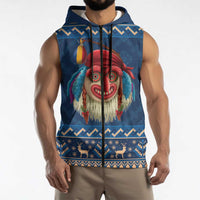 Personalized Romania Christmas Sleeveless Zip Hoodie Romanian Traditional Masks - Wonder Print Shop