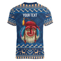 Personalized Romania Christmas Women V-Neck T-Shirt Romanian Traditional Masks - Wonder Print Shop