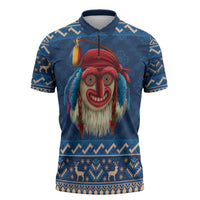 Personalized Romania Christmas Zipper Polo Shirt Romanian Traditional Masks - Wonder Print Shop