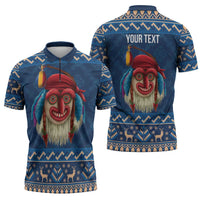 Personalized Romania Christmas Zipper Polo Shirt Romanian Traditional Masks - Wonder Print Shop