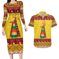 Personalized Moldova Christmas Couples Matching Long Sleeve Bodycon Dress and Hawaiian Shirt Capra Goat Folk Costume - Wonder Print Shop