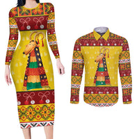 Personalized Moldova Christmas Couples Matching Long Sleeve Bodycon Dress and Long Sleeve Button Shirt Capra Goat Folk Costume - Wonder Print Shop