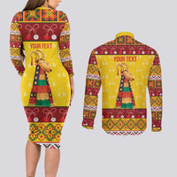 Personalized Moldova Christmas Couples Matching Long Sleeve Bodycon Dress and Long Sleeve Button Shirt Capra Goat Folk Costume - Wonder Print Shop