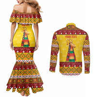 Personalized Moldova Christmas Couples Matching Mermaid Dress and Long Sleeve Button Shirt Capra Goat Folk Costume - Wonder Print Shop