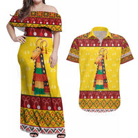 Personalized Moldova Christmas Couples Matching Off Shoulder Maxi Dress and Hawaiian Shirt Capra Goat Folk Costume - Wonder Print Shop