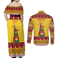 Personalized Moldova Christmas Couples Matching Off Shoulder Maxi Dress and Long Sleeve Button Shirt Capra Goat Folk Costume - Wonder Print Shop