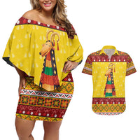Personalized Moldova Christmas Couples Matching Off Shoulder Short Dress and Hawaiian Shirt Capra Goat Folk Costume - Wonder Print Shop