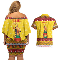 Personalized Moldova Christmas Couples Matching Off Shoulder Short Dress and Hawaiian Shirt Capra Goat Folk Costume - Wonder Print Shop