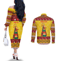 Personalized Moldova Christmas Couples Matching Off The Shoulder Long Sleeve Dress and Long Sleeve Button Shirt Capra Goat Folk Costume - Wonder Print Shop