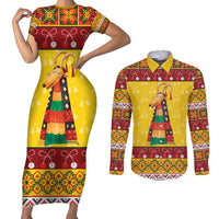 Personalized Moldova Christmas Couples Matching Short Sleeve Bodycon Dress and Long Sleeve Button Shirt Capra Goat Folk Costume - Wonder Print Shop