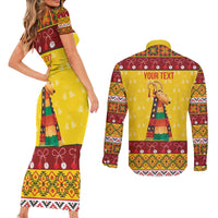 Personalized Moldova Christmas Couples Matching Short Sleeve Bodycon Dress and Long Sleeve Button Shirt Capra Goat Folk Costume - Wonder Print Shop