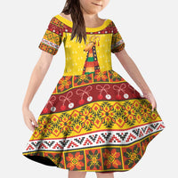 Personalized Moldova Christmas Kid Short Sleeve Dress Capra Goat Folk Costume - Wonder Print Shop