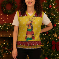 Personalized Moldova Christmas Knitted V-Neck Vest Capra Goat Folk Costume - Wonder Print Shop