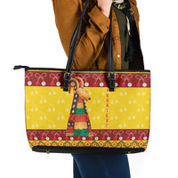 Personalized Moldova Christmas Leather Tote Bag Capra Goat Folk Costume - Wonder Print Shop