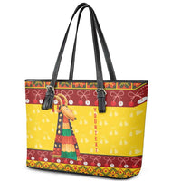 Personalized Moldova Christmas Leather Tote Bag Capra Goat Folk Costume - Wonder Print Shop