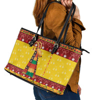 Personalized Moldova Christmas Leather Tote Bag Capra Goat Folk Costume - Wonder Print Shop