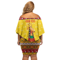 Personalized Moldova Christmas Off Shoulder Short Dress Capra Goat Folk Costume - Wonder Print Shop