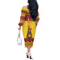 Personalized Moldova Christmas Off The Shoulder Long Sleeve Dress Capra Goat Folk Costume - Wonder Print Shop