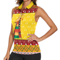 Personalized Moldova Christmas Women Sleeveless Polo Shirt Capra Goat Folk Costume - Wonder Print Shop