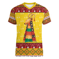 Personalized Moldova Christmas Women V-Neck T-Shirt Capra Goat Folk Costume - Wonder Print Shop