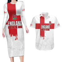Women Rugby England Couples Matching Long Sleeve Bodycon Dress and Hawaiian Shirt Rise of the Rose World Champions - Wonder Print Shop
