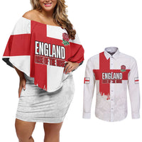 Women Rugby England Couples Matching Off Shoulder Short Dress and Long Sleeve Button Shirt Rise of the Rose World Champions - Wonder Print Shop